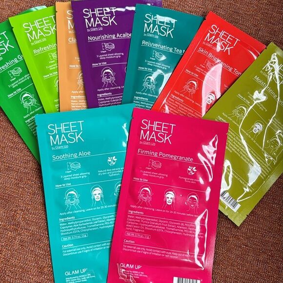 Glam up sheet mask skincare face beauty bundle of 9 masks - Picture 7 of 8